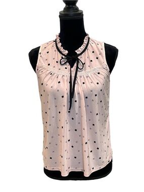 Sleeveless Pink Ruffle Neck Tie-Front Top